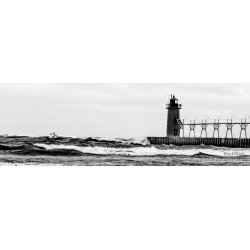 Man Against Lake Michigan - Panoramic black and white