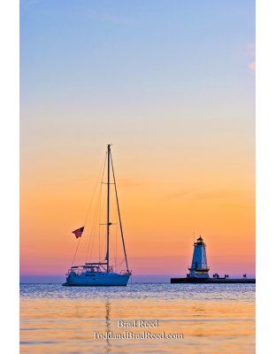 Ludington North Pier and Sailboat (5574)